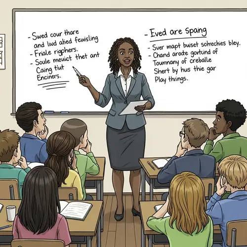 Diverse Classroom Illustration: Engaging Educator Explains Lesson