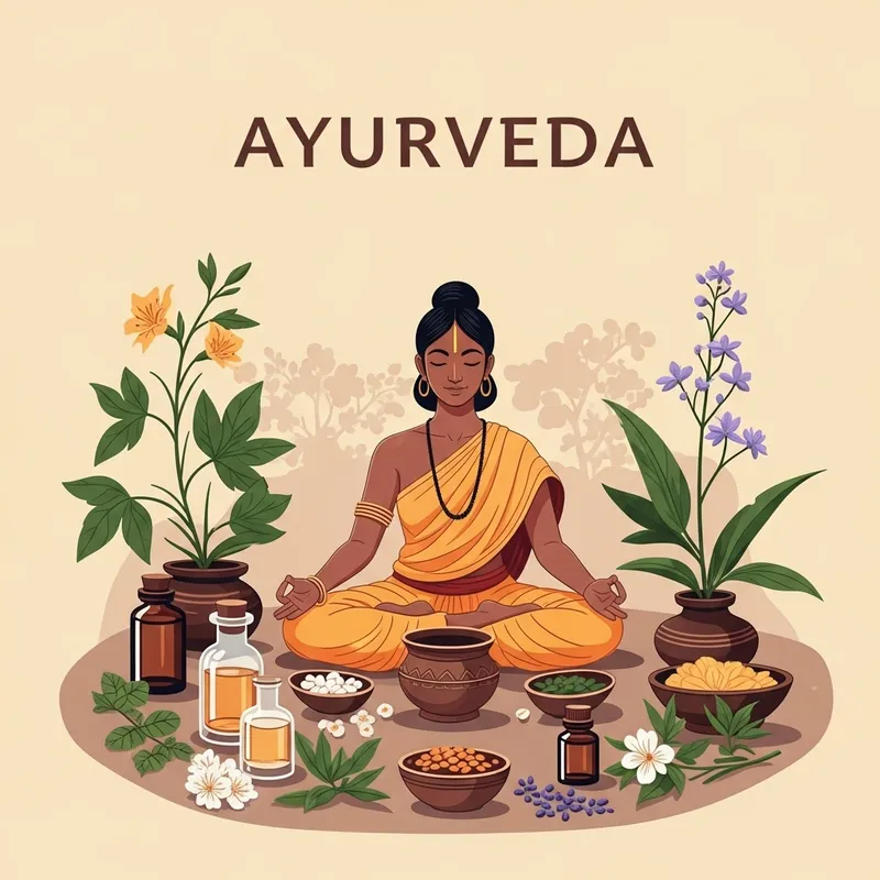 Ayurveda Serenity: Traditional Healing Illustration