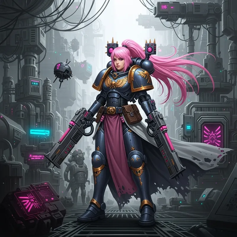 Anime Waifu Warrior in Future Grimdark Aesthetics Anime Waifu Warrior in Future Grimdark Aesthetics