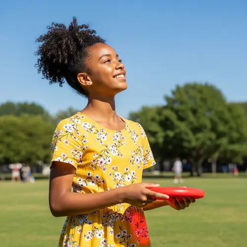 Basking African American Teen in Bright Yellow Dress at Park