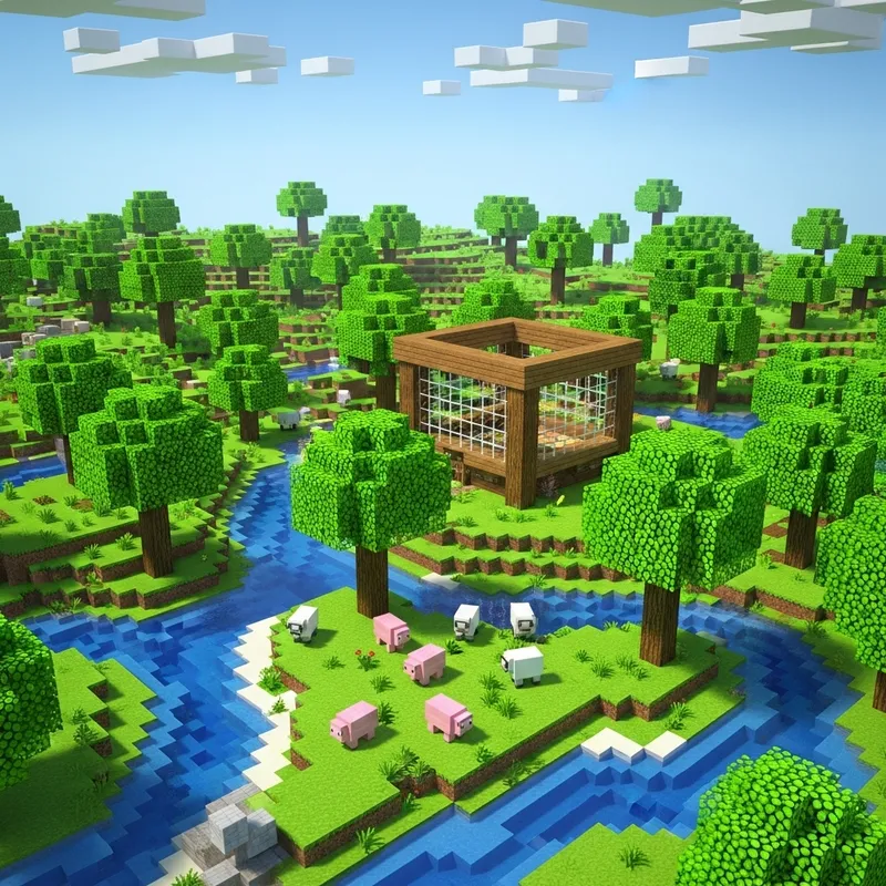 Minecraft Voxel World: Nature and Architecture Wonders