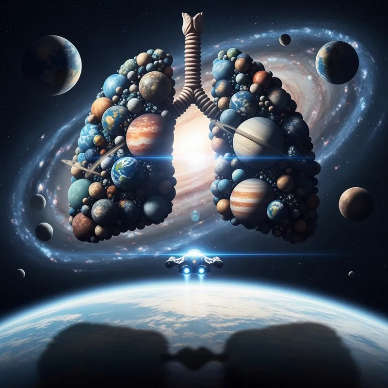 Cosmic Spacecraft above Planetary Lungs - Celestial Splendor