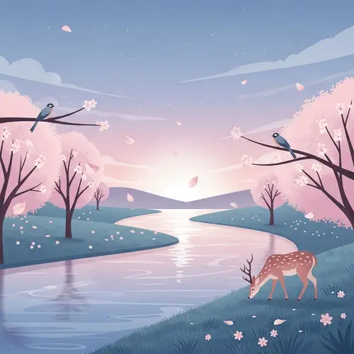 Soothing Illustration: Tranquil Nature Scene in Soft Colors
