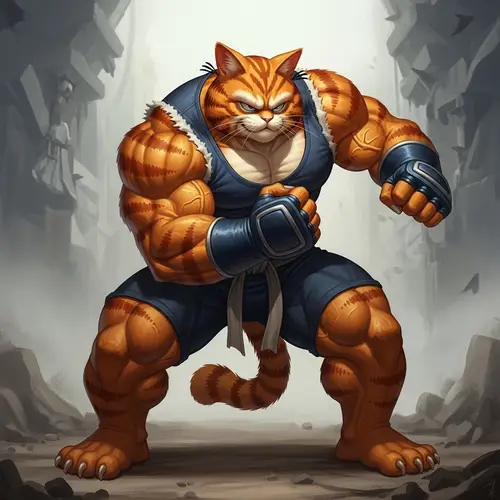 Gigachad Garfield Cat Bodybuilder Fight - Fantasy Character Portrait
