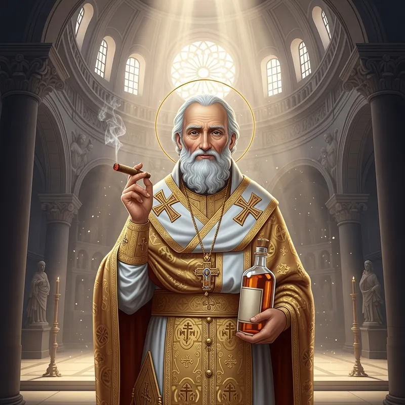 Saint Elmo Artwork with Cigar and Beverage | Religious Icon Saint Elmo Artwork with Cigar and Beverage | Religious Icon