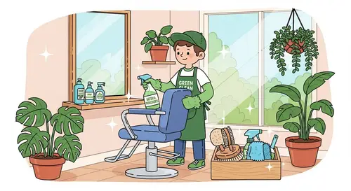 Eco-Friendly Salon Cleaning: Benefits illustrated in Cartoon Style