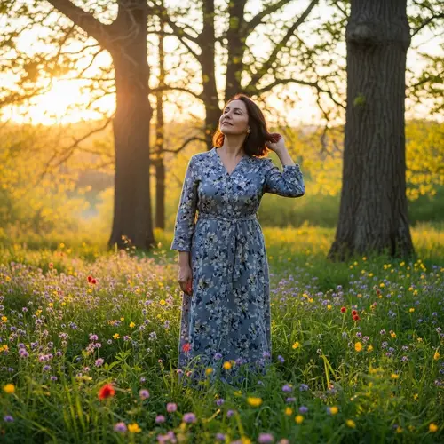 Empowering Menopausal Woman Embracing Nature | Tranquil Beauty
