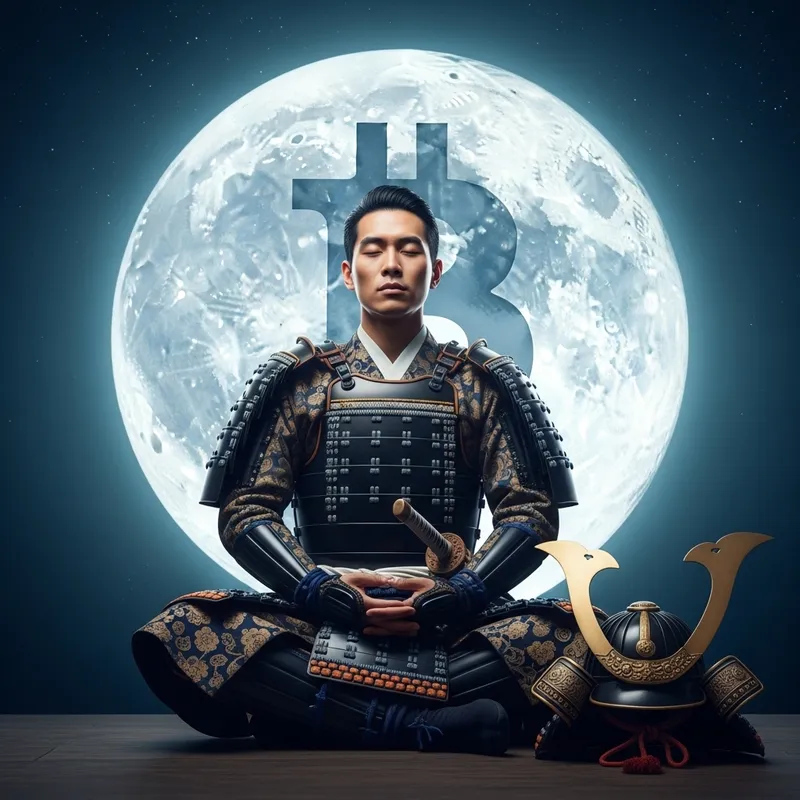 Meditating Samurai Under Bitcoin Moon