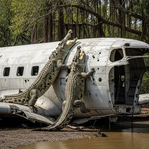 Frightening Crocodiles Climbing Abandoned Airplane - Nature's Power
