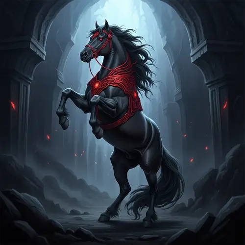 Majestic Black Horse with Glowing Red Eyes | Fantasy Art