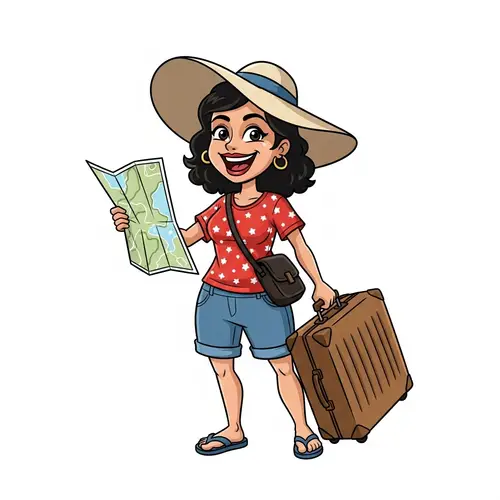 Joyful Vacation Enthusiast | Middle-Eastern Woman Illustration