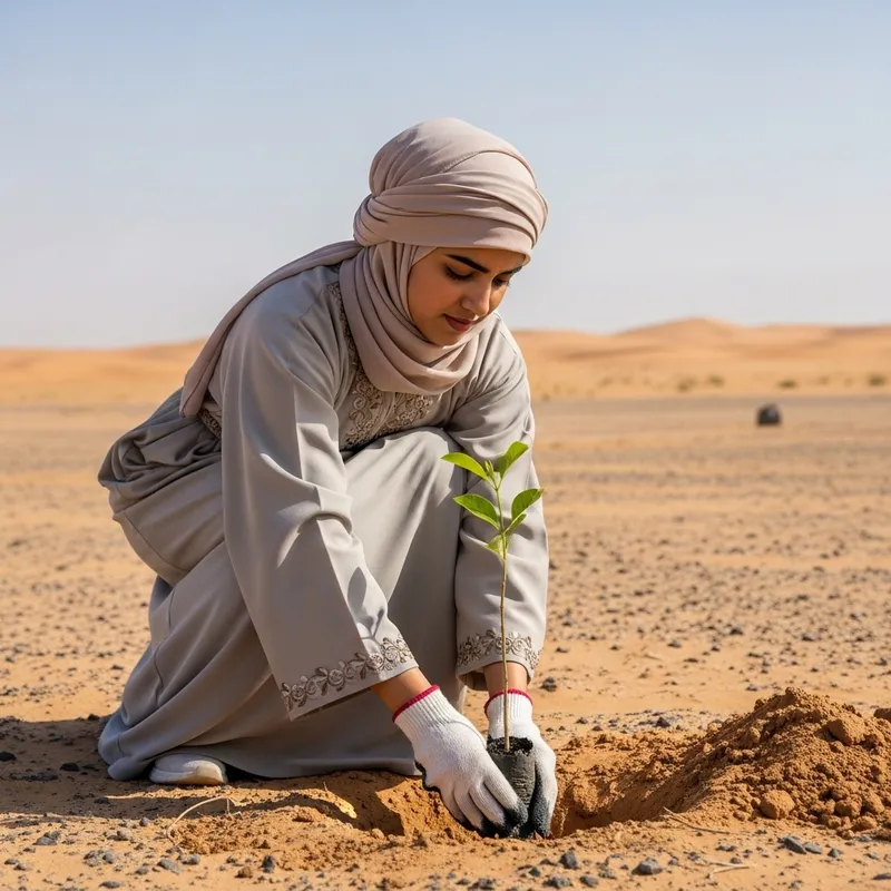 Qatari Woman Volunteering for Environmental Service