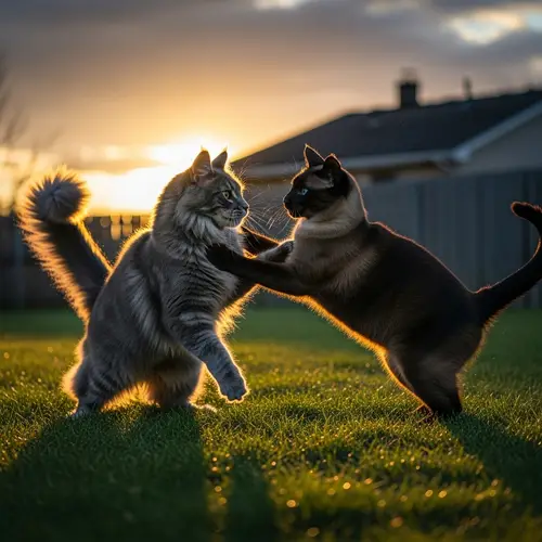 Dramatic Cat Fight | Stunning Evening Backyard Scene