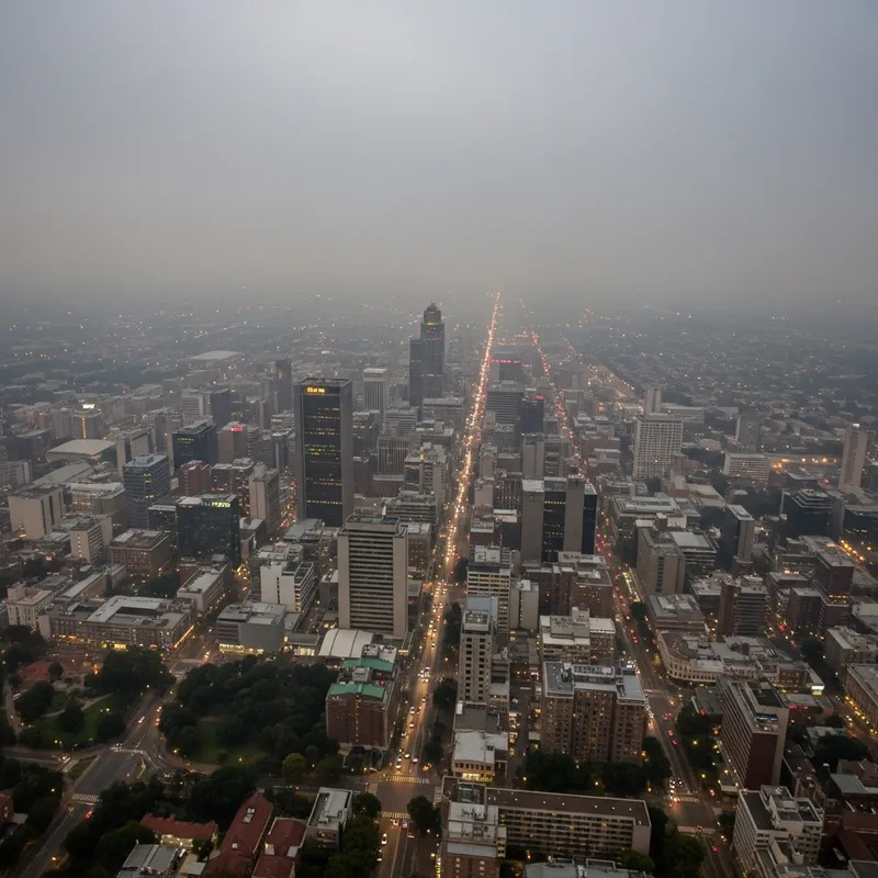 Johannesburg CBD Air Pollution: Aerial View of Smog and Cityscape