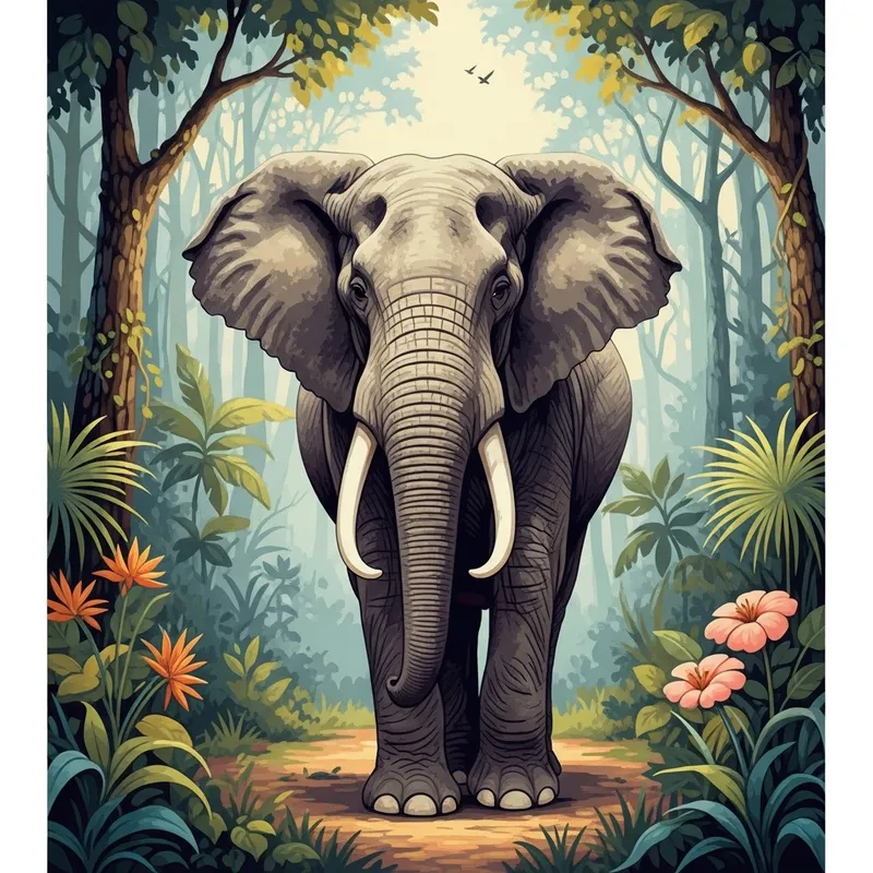 Majestic Elephant in Lush Tropical Forest | Vibrant Nature Colors Majestic Elephant in Lush Tropical Forest | Vibrant Nature Colors