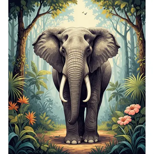 Majestic Elephant in Lush Tropical Forest | Vibrant Colors