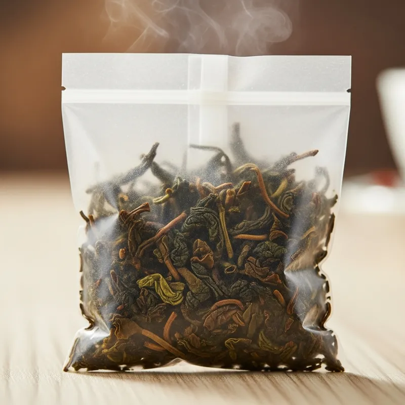 Oolong Tea Sachet on Wooden Table