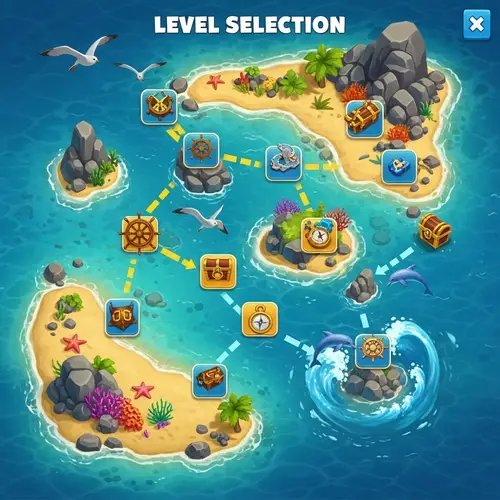 Coastal 2.5D Game Level Selection UI | Nautical Theme