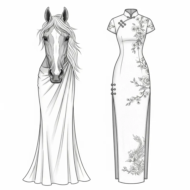 Horse Face Dress and Qipao Sketch Art Horse Face Dress and Qipao Sketch Art