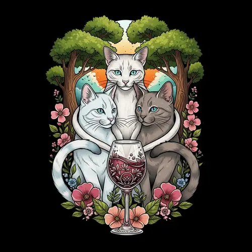 Elegant Cousinhood Tattoo with Cats and Nature