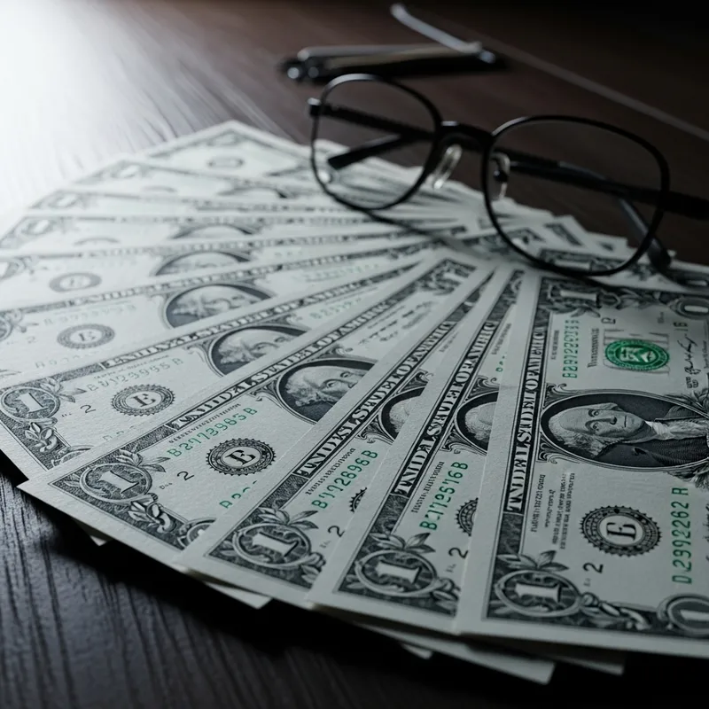 US One Dollar Bills Fan Display on Wooden Table US One Dollar Bills Fan Display on Wooden Table