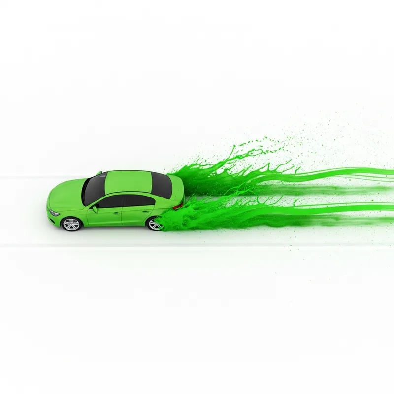Fast Green Car on White Road with Vibrant Splashes Fast Green Car on White Road with Vibrant Splashes