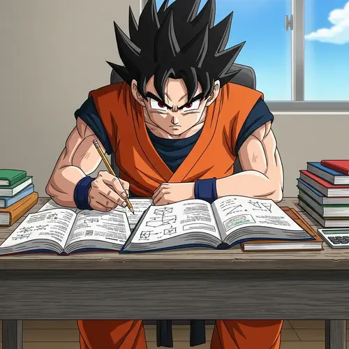 Muscular Anime Character Studying at Desk