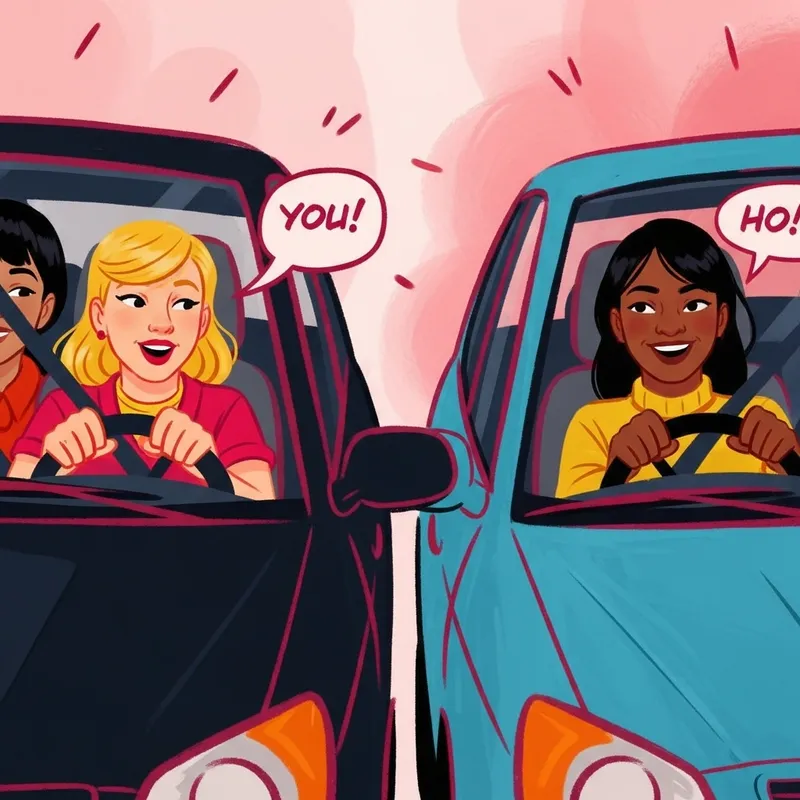 Bold Comic Illustration: Diverse Drivers in Close Proximity