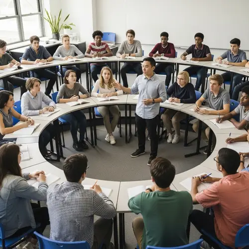 Realistic Classroom Scene: Diverse Students Engaged in Learning