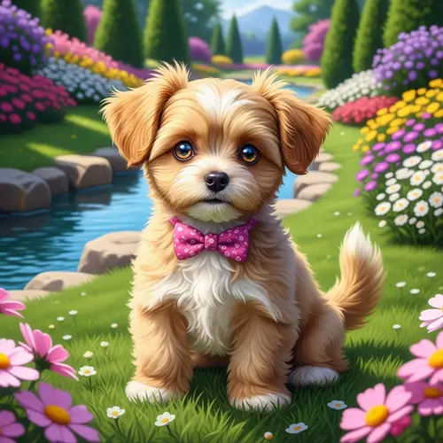 Gorgeous Small Dog in a Blooming Garden | Soft Fluffy Fur