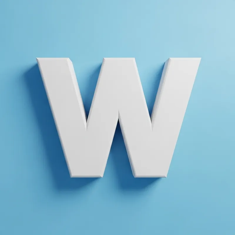 3D W Alphabet Logo | White on Light Blue Background