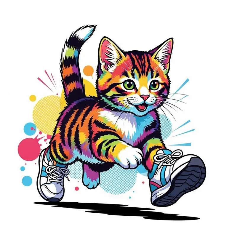 Playful Kitten in Nike Shoes: Energetic Pop Art Illustration