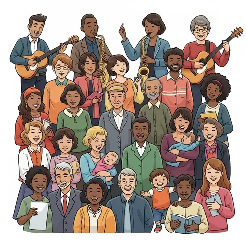 Diverse Group of People - Musicians, Mothers, Children, Teachers, Speakers