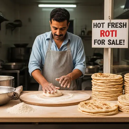 Passionate Middle-Eastern Man Making Roti | Hot Fresh Roti For Sale