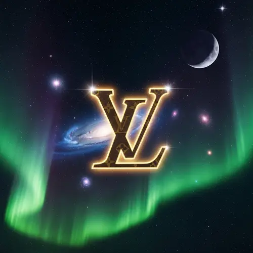 Luxury Fashion Brand Logo in Cosmic Space | LV Monogram Pattern