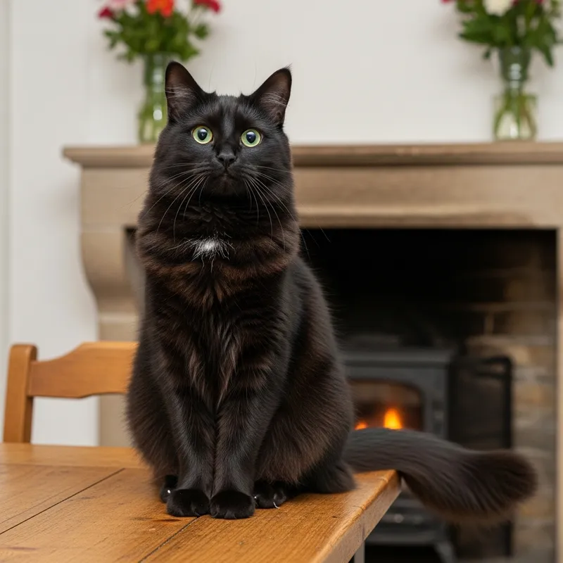 Majestic Black Cat - Enchanting Feline on Rustic Table