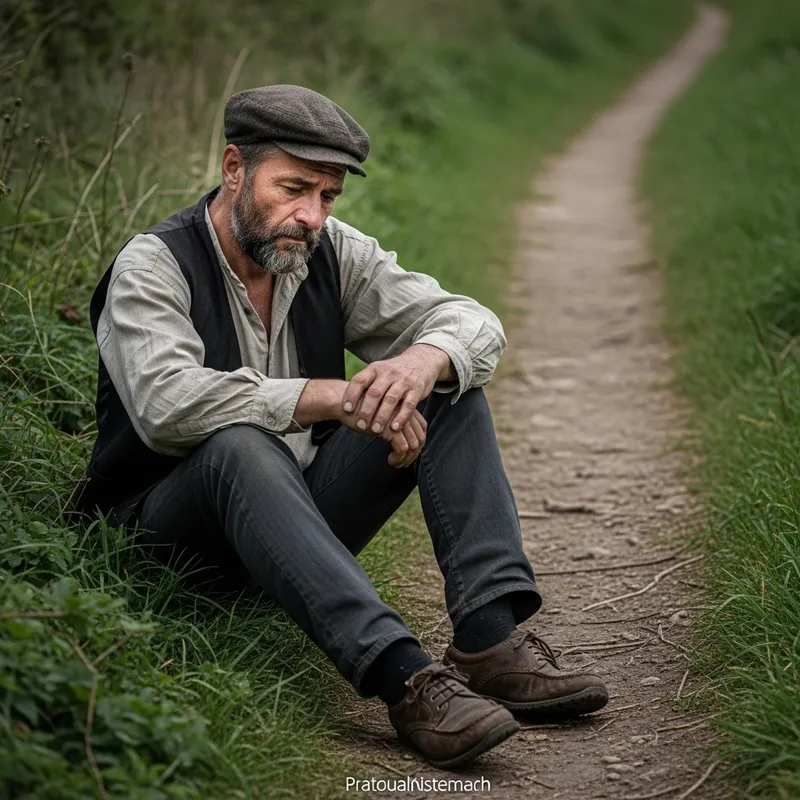 Modest Man Along the Path - Vintage Scene of Melancholy