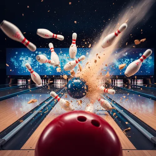 Vibrant 3D Bowling Ball Colliding with Pins Scene
