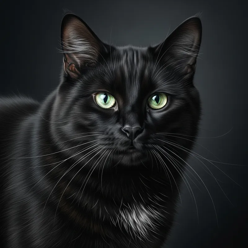 Regal Black Cat - Hyperrealism with Piercing Eyes and Fine Details