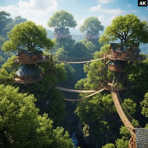 Fantastical Tree Village Render | Nature-Inspired 4K Art