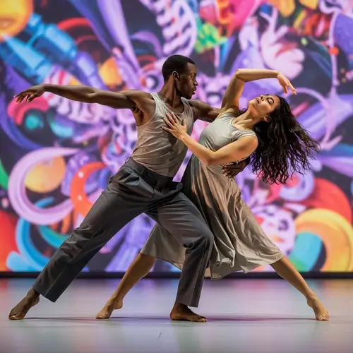 Vibrant Dance Performance: Black Male and Hispanic Female in Fluid Motion