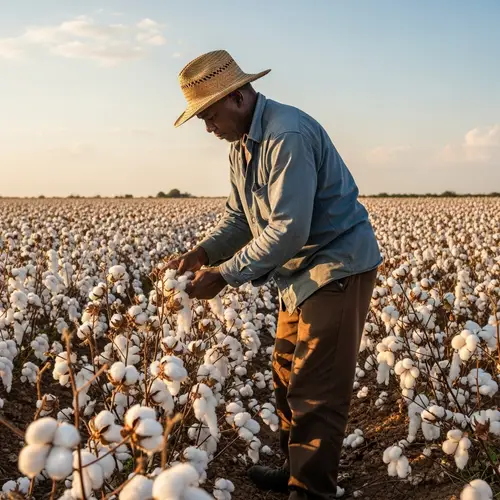 Hardworking Afro-Caribbean Man Picking Cotton in Vast Fields