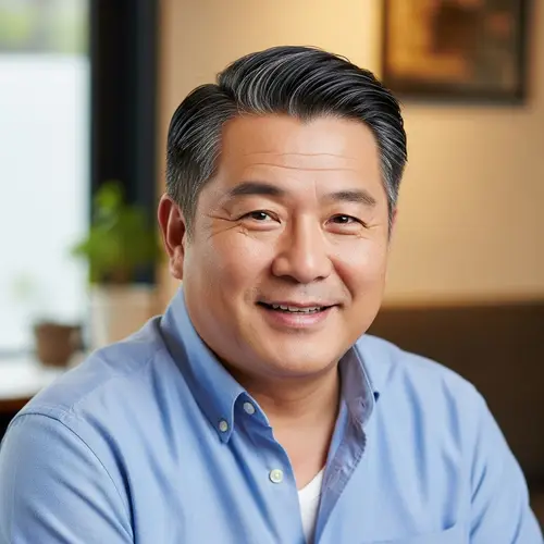 Asian Middle-Aged Man with Slightly Plump Build