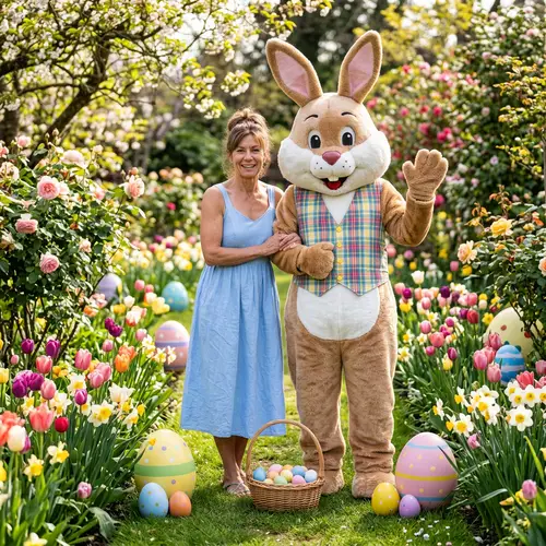 Easter Bunny Mascot: A Floral Garden Photoshoot
