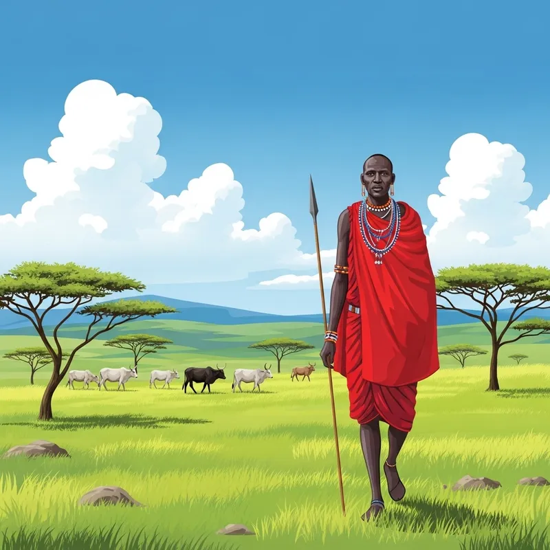 Authentic Masai Warrior in Serene East African Plains