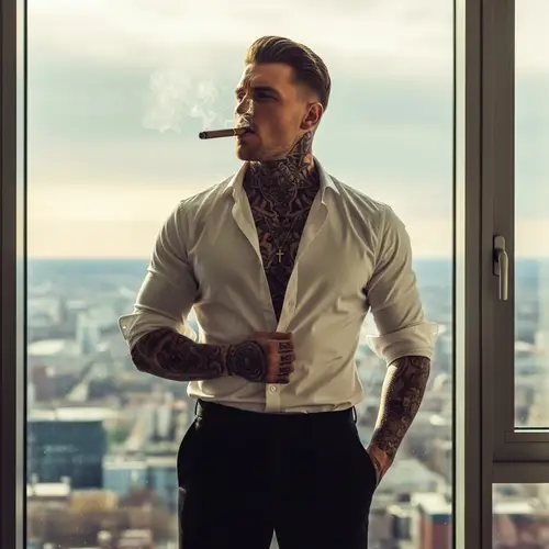 Irish Man with Intricate Tattoos and Urban Elegance