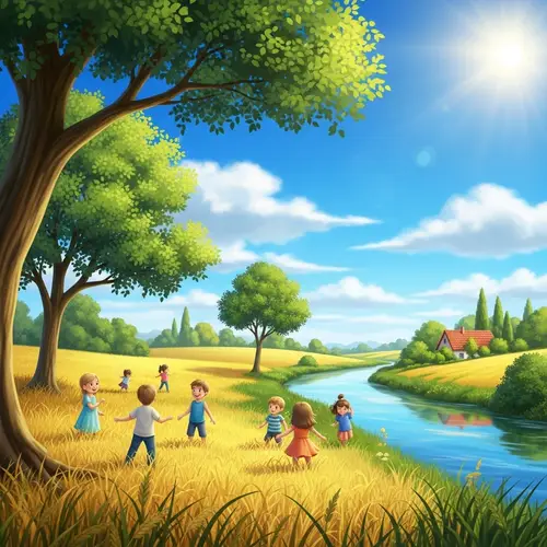 Vibrant Summer Day: Charming Countryside Landscape