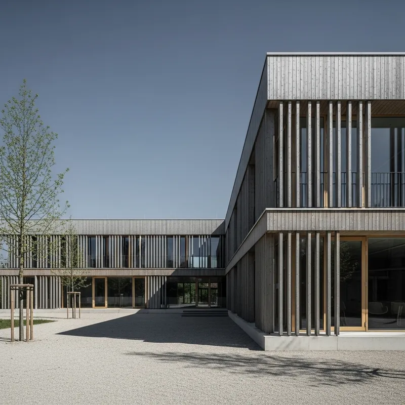 Modern Elegant School of Concrete & Wood | Minimalist Design