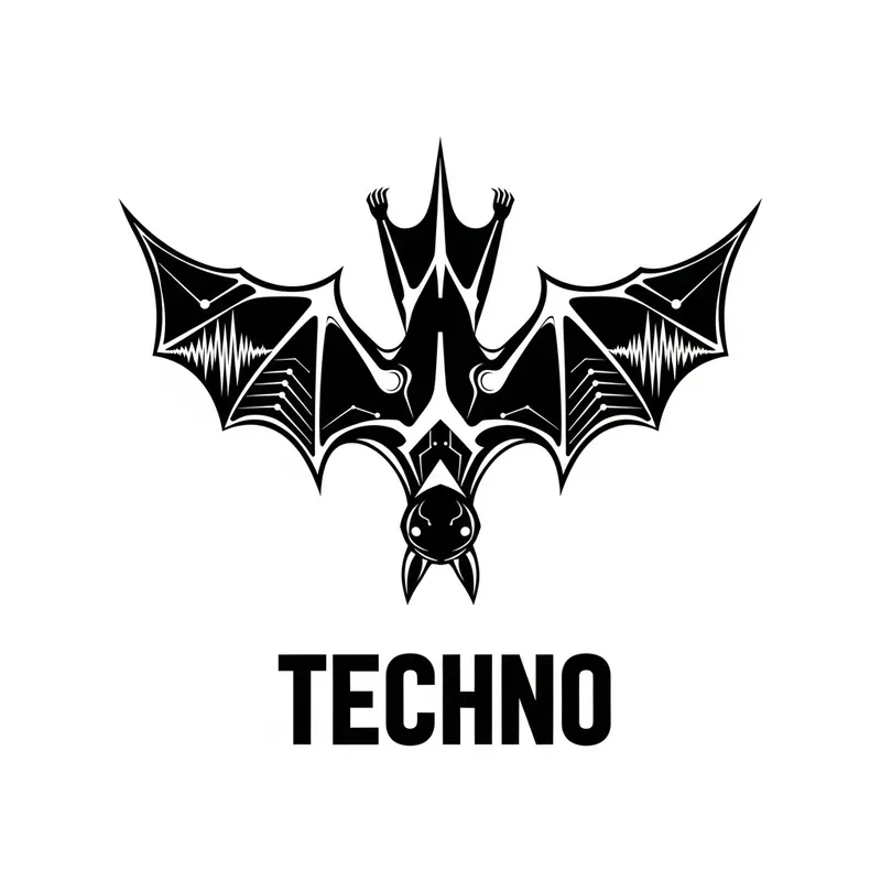 Upside-Down Bat Logo for Techno in 2D Upside-Down Bat Logo for Techno in 2D