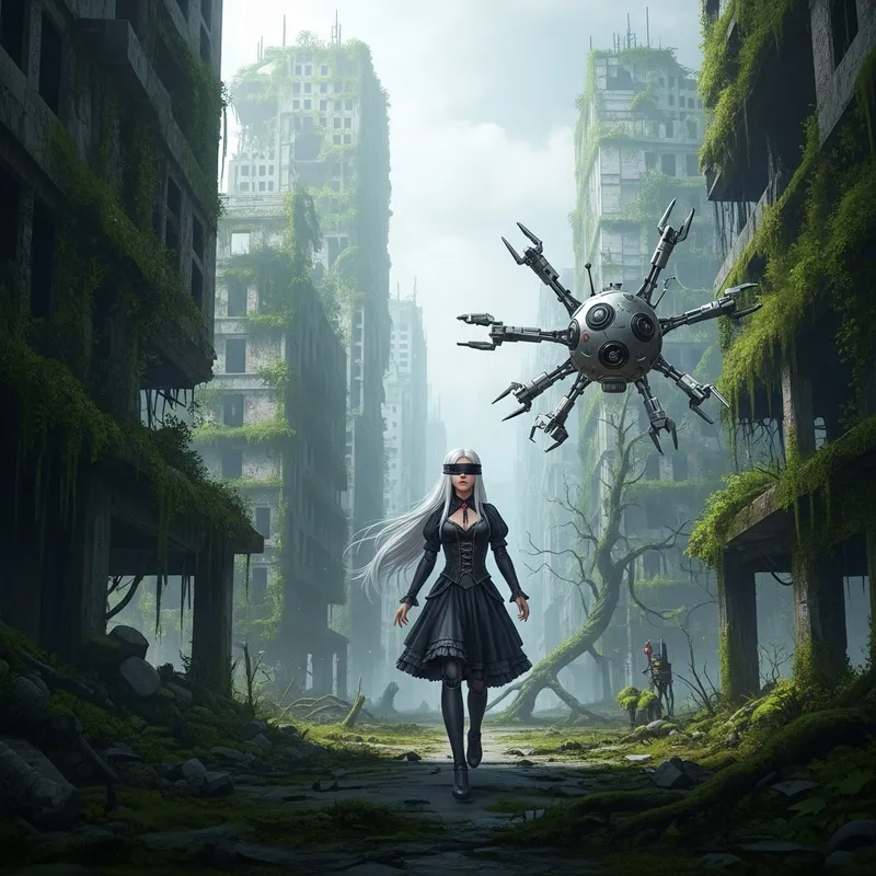Mystical Female Android in the World of Nier: Automata